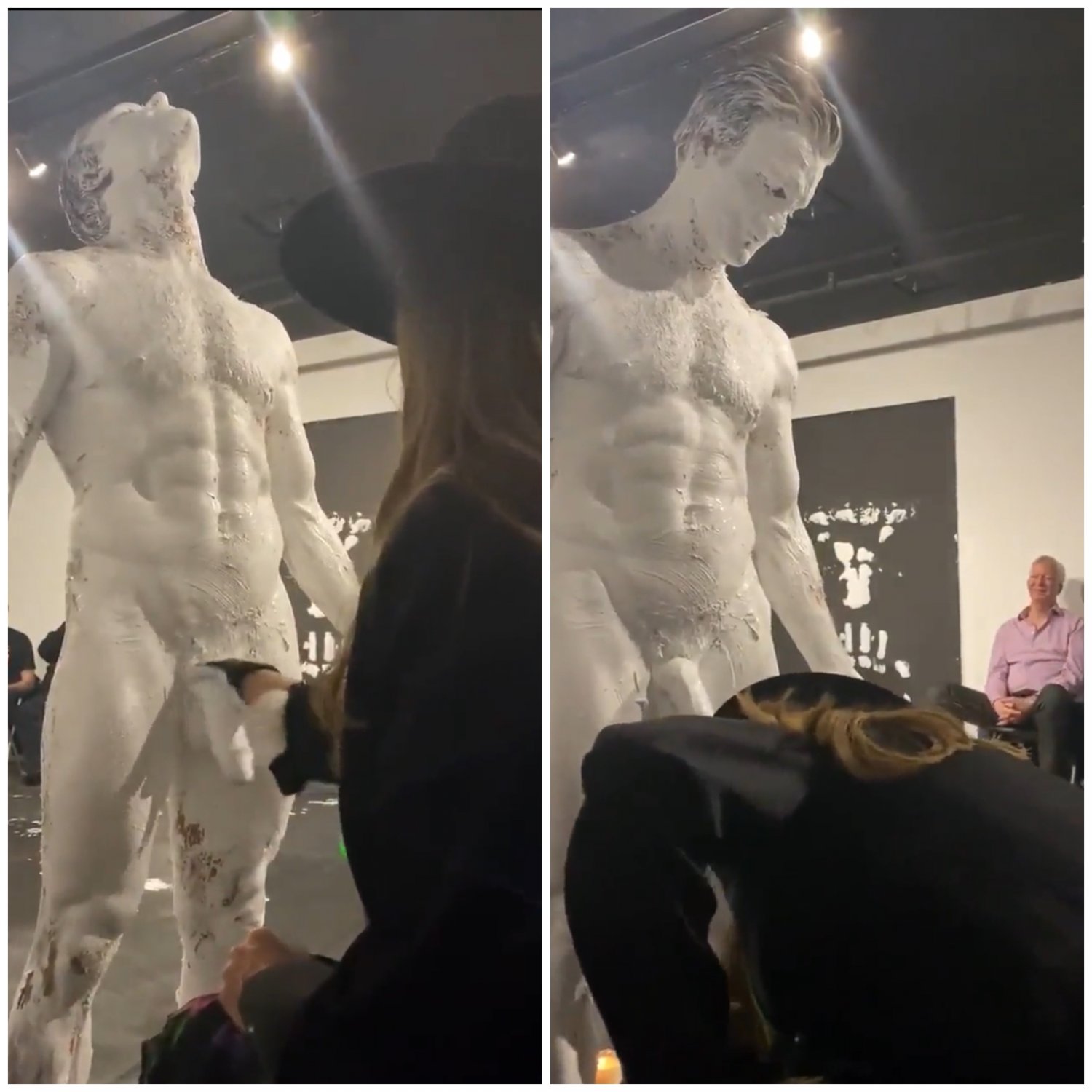 Artist gets a little too handsy with the nude model at art show #kjm2tkcX
